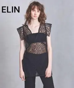 ELIN エリン　レース ブラウス　黒　36のサムネイル