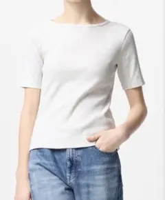 ユニクロ　リブボートネックT オフホワイト　XXL 新品　大きい