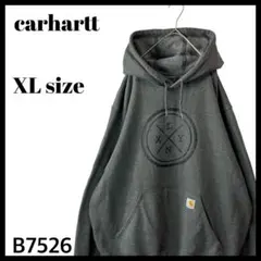 海外古着 カーハート 企業系プリント スウェットパーカー ダークグレー XL