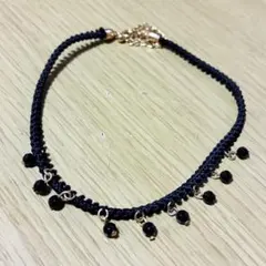 【美品】黒ビーズ付きナイロンチョーカー