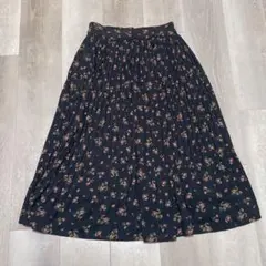 earth music & ecology ブラック花柄プリーツスカート