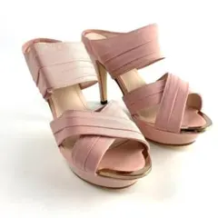 新品 11cmヒール美脚ドレープサンダル ピンク 22cm シューズ 高級 靴