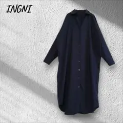 イング シャツワンピース ロング カジュアル シンプル 体型カバー ゆったり M