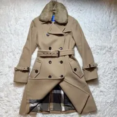 Sam様ブルーレーベルクレストブリッジ ラビッドファー、ベルト付 ウール トレン