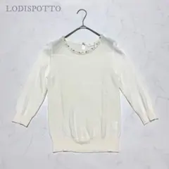 LODISPOTTO ビジュー付きニットトップス オフホワイト 7分袖