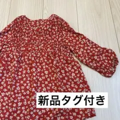 【新品未使用】ZARAbaby ザラ　赤色花柄シャーリングワンピース　86cm