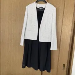 ホワイト系 ツイード風 ノーカラージャケット