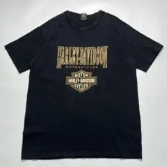 80s ハーレー 3Dエンブレム ビンテージTシャツ L 黒 イーグル＊6870 