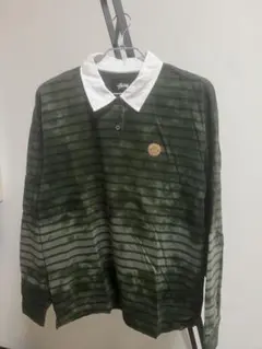 Stussy ボーダーポロシャツ 長袖 グリーン