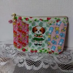 コヤンイサムチョンあんこちゃん16cmファスナーフラットポーチ パッチワーク風