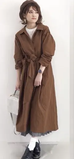 KBF ブラウン　ロングカーディガン　ロングワンピース　シャツワンピース