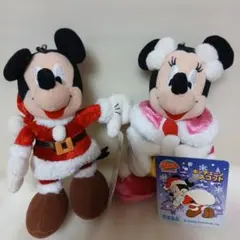 ミッキー&ミニー　クリスマス　キーチェーンマスコット　ぬいぐるみ　2点セット品