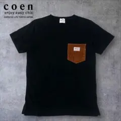 coen コーエン ポケットTシャツ S ブラック コーデュロイ 胸ポケット 黒