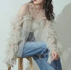 【新品未使用】ANDRESD デコラティブチュールトップ ベージュ