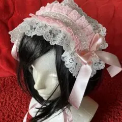 【ピンク×オフホワイト】ロリィタヘッドドレス【手作り】