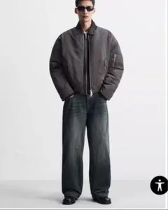 現在非売品　ZARA ワイドレッグデニム 40サイズ ブルー　グリーン