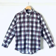 【極美品】ユニクロ ファインブロードチェックシャツ 長袖 メンズ M 白 赤 紺