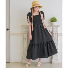ems excite レトロガール キャミワンピース 黒 ブラック リボン 夏服