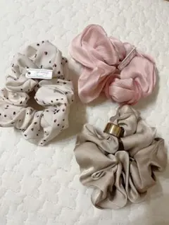 シュシュセット 水玉模様 無地 3点