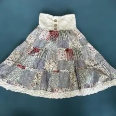 パッチワーク フレアスカート ロングスカート チェック 花柄 デニム y2k