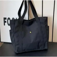 人気 トートバッグ ハンドバッグ キャンバス 黒 ブラック 大容量 チャック付き