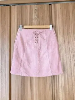 ピンク スエード調 ミニスカート レースアップ