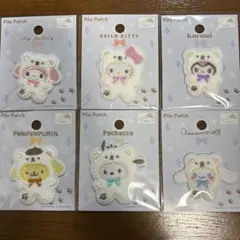 即日発送　パイルワッペン シール セリア サンリオ6枚セットふわふわスノー