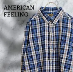 『AMERICAN FEELING』シャツ 長袖【L】青 チェック コットン②
