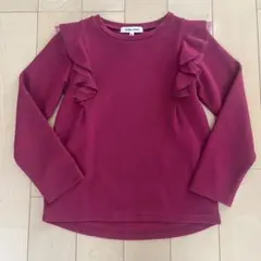 GLOBAL WORK フリル長袖カットソー ワインレッド　XLサイズ