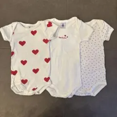 3枚セット プチバトー 6M 67cm ハート ロンパース