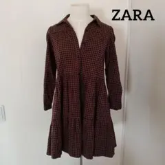 ZARA　チェック柄長袖ワンピース