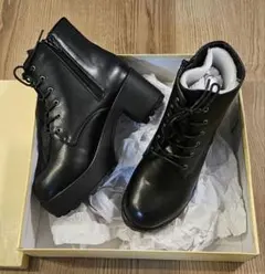 ブラック厚底レースアップブーツ/24-24.5cm(Ｌサイズ)