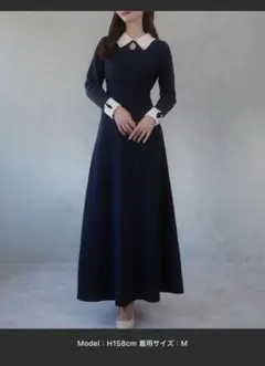 JUNOAH バイカラーセミフレアニットワンピース