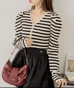 Chico　Vネックパワショルジップカーディガン