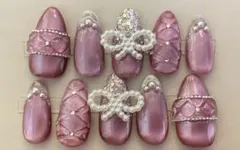 マグネット　結婚式　ピンクネイルチップ アーモンド　25468