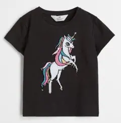 新品未使用＊ユニコーンリバーシブルスパンコールTシャツ135~140cm全身 黒