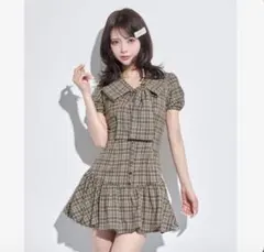 Darich ビックリボンバルーンチェック ミニワンピース