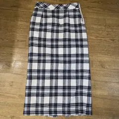 美品【FREAK'S STORE】チェック柄タイトスカート ホワイト/ネイビー
