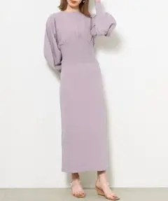 SNIDEL ウエストマークパターンニットワンピース ラベンダー