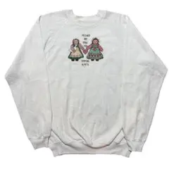 USA製 Hanes L スウェット ホワイト クロスステッチ 裏起毛