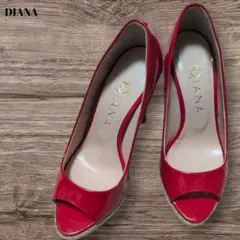 DIANA エナメル オープントゥ ヒール 赤 21.5 厚底