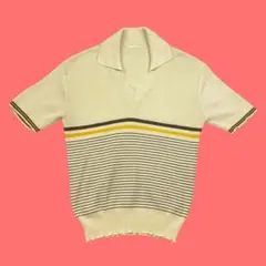50s? ボーダー アクリル サマーニット スキッパー ニットポロ