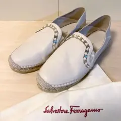 【新品未使用☆】 フェラガモ フラットシューズ　革　麻