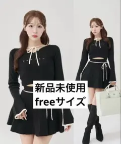 darich ウエストオープンリボンデザインニットミニワンピース