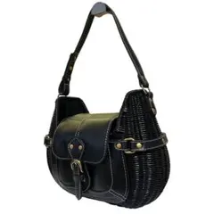 CACHELLIE カゴバッグ ハンドバッグ ラタン ゴールド金具 レザー 黒のサムネイル