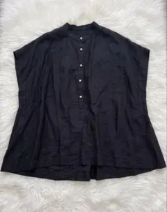 極美品】BEARDSLEY パール釦フレンチブラウス ブラック 半袖シャツ