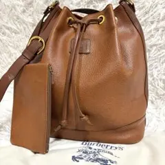 極美品✨バーバリー ショルダーバッグ 巾着 ノバチェック オールレザー ポーチ付