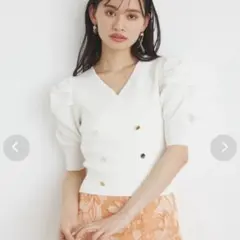 rienda WボタンパフSLV Knit TOP WHTのサムネイル