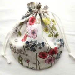 ハンドメイド　まんまる巾着　花柄