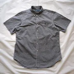 90sラルフローレン半袖BDシャツギンガムチェッククラシックフィット刺繍白黒L